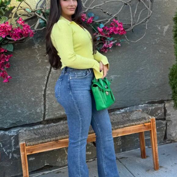 A.L.C. Lemon Yellow Ribbed Polo Sweater XS Bodycon Flared Sleeve Designer $325 - Picture 7 of 13